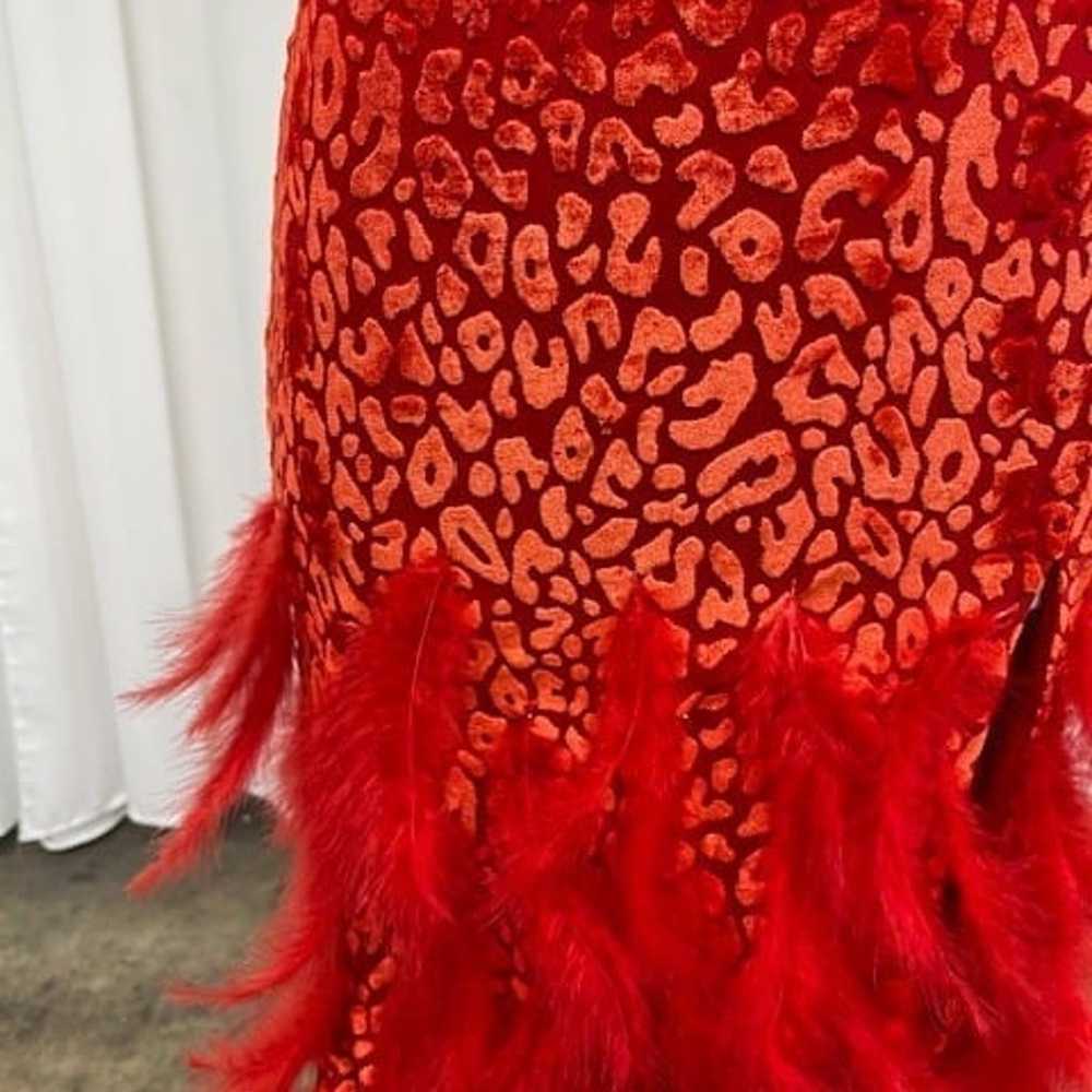 02. Unique Red Leopard Feather Velvety Dress - image 3