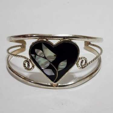 VINTAGE Alpaca Mexico silver abalone cuff bracelet