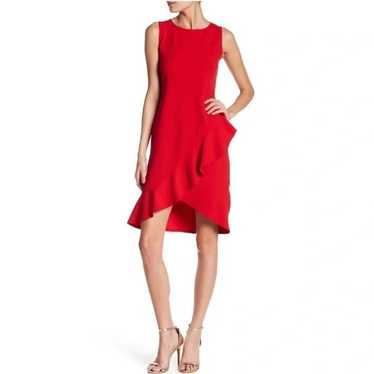 Bebe Red Crepe Ruffle Hem Dress