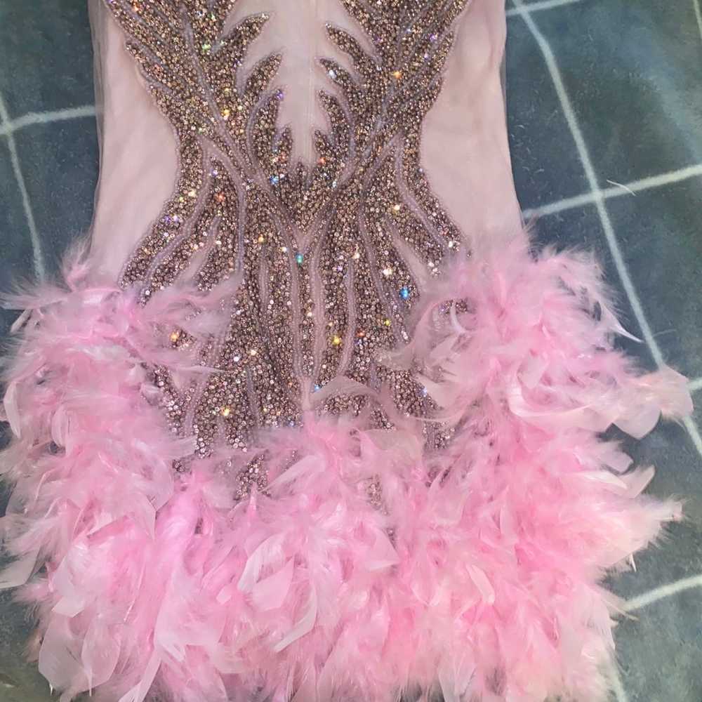 A pink mini dress with rimestones - image 4