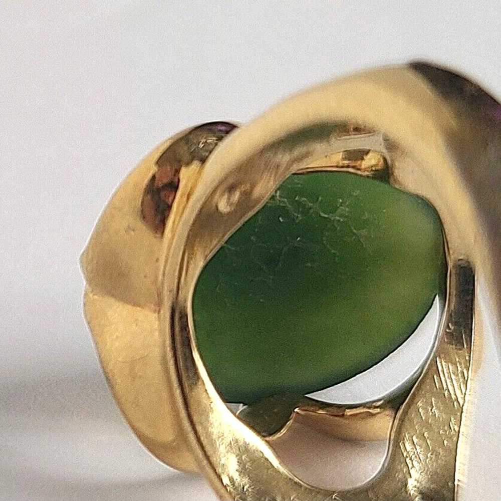 Vtg Navajo Gold Vermeil Sterling Silver Jade Ring… - image 12