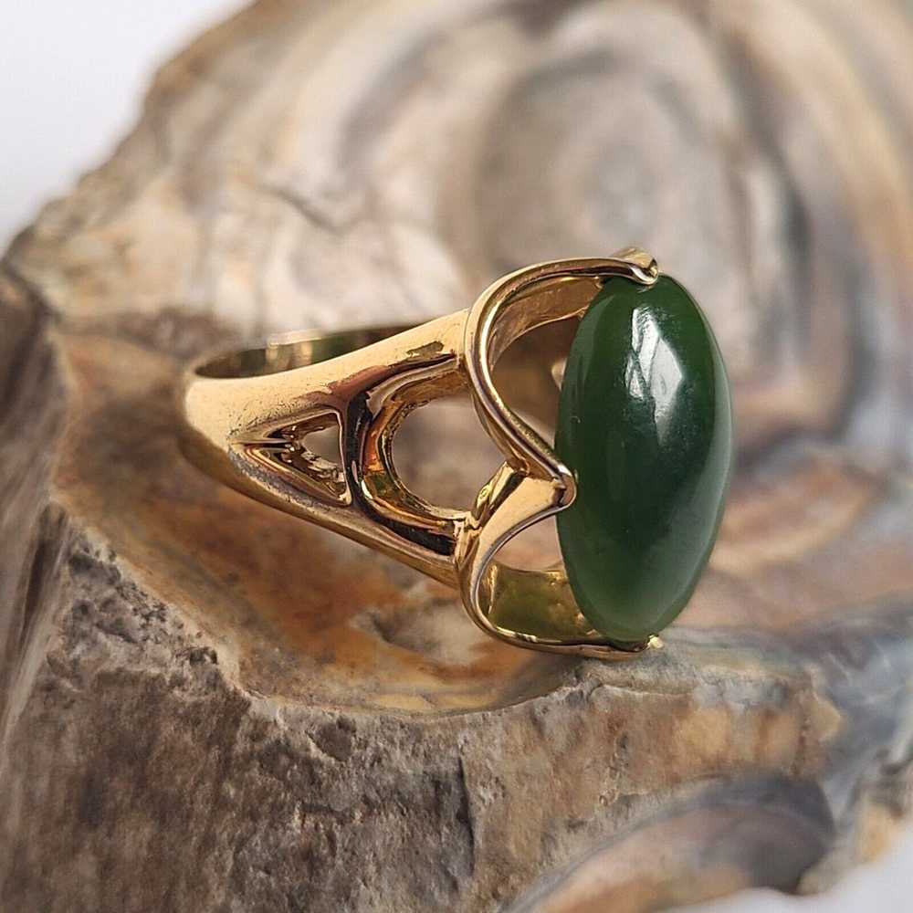 Vtg Navajo Gold Vermeil Sterling Silver Jade Ring… - image 1