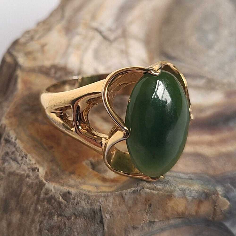 Vtg Navajo Gold Vermeil Sterling Silver Jade Ring… - image 3