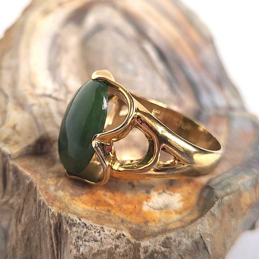 Vtg Navajo Gold Vermeil Sterling Silver Jade Ring… - image 4