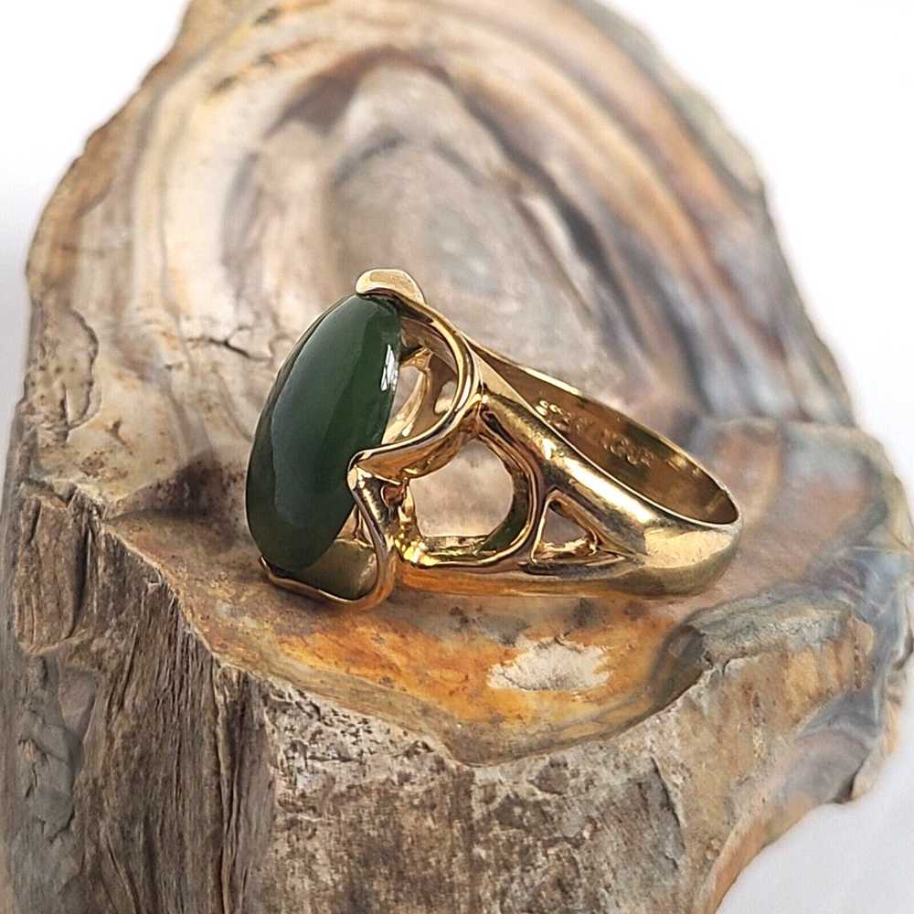 Vtg Navajo Gold Vermeil Sterling Silver Jade Ring… - image 5