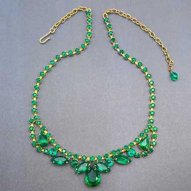 16.5” High End Vintage Gold Tone Emerald Crystal … - image 1