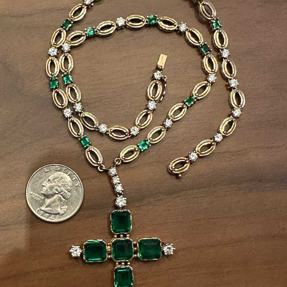 FINAL PRICE Designer Green and Clear Stone Cross … - image 1