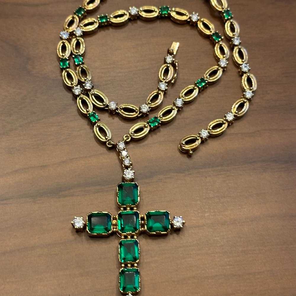 FINAL PRICE Designer Green and Clear Stone Cross … - image 2