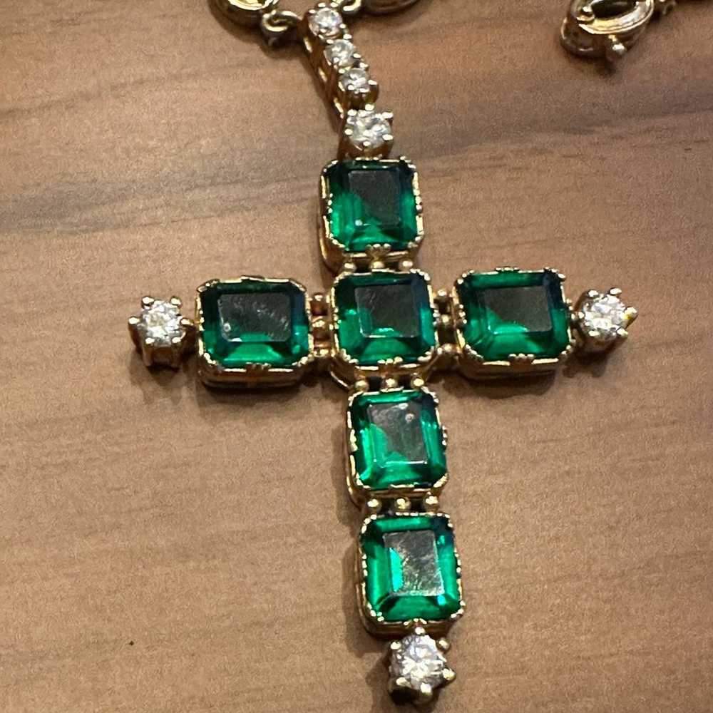 FINAL PRICE Designer Green and Clear Stone Cross … - image 3