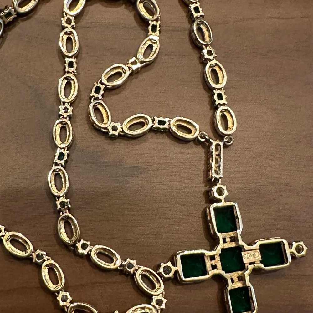 FINAL PRICE Designer Green and Clear Stone Cross … - image 9