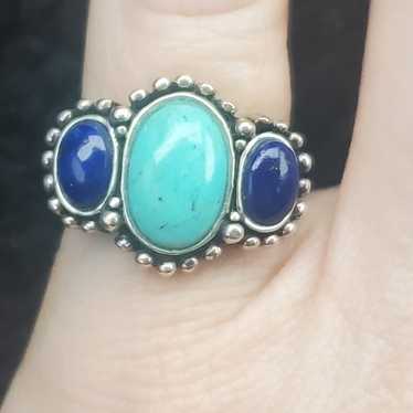 .925 silver ring turquoise and lapis