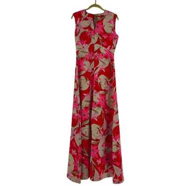 Vintage 1960s Red Floral Maxi Dress with Pink & B… - image 1