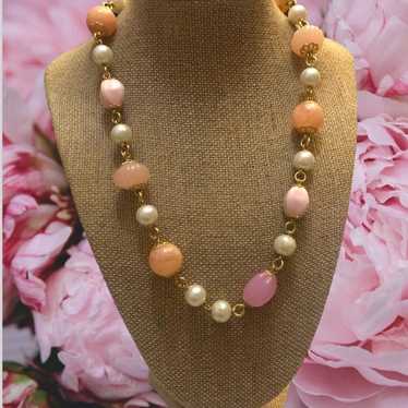 Vintage pink natural stone necklace