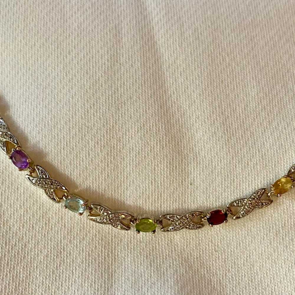 Vintage Multi Gem Diamond Sterling Silver Bracelet - image 1