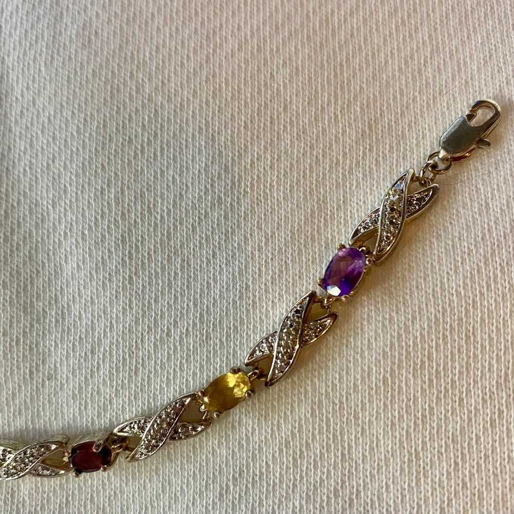 Vintage Multi Gem Diamond Sterling Silver Bracelet - image 2