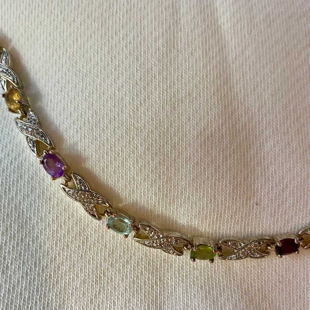 Vintage Multi Gem Diamond Sterling Silver Bracelet - image 3