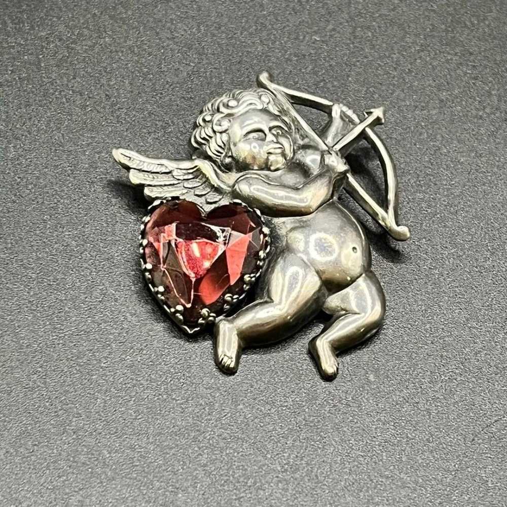 CUPID w/PINK Crystal HEART Charm Winged Cherub An… - image 1