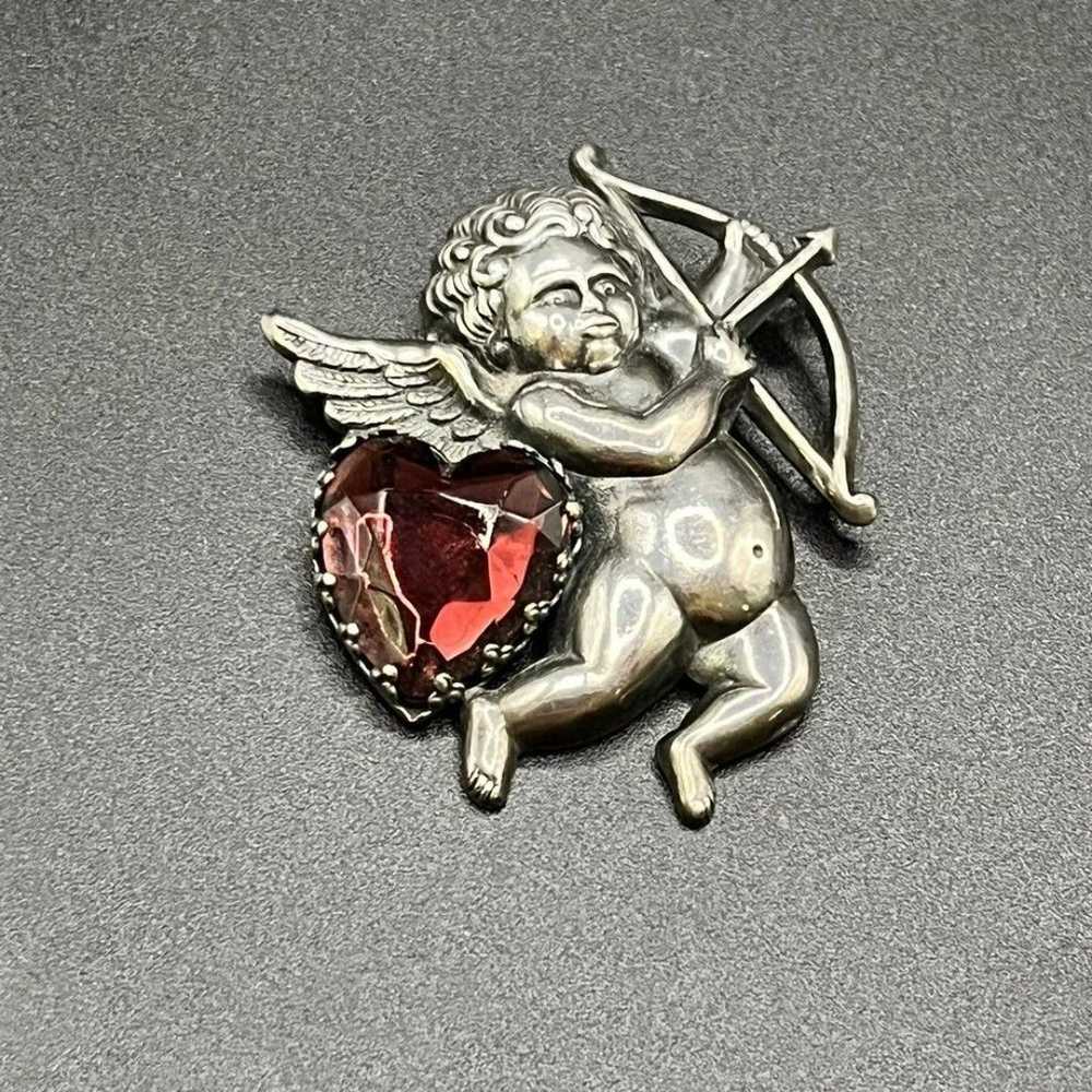 CUPID w/PINK Crystal HEART Charm Winged Cherub An… - image 2