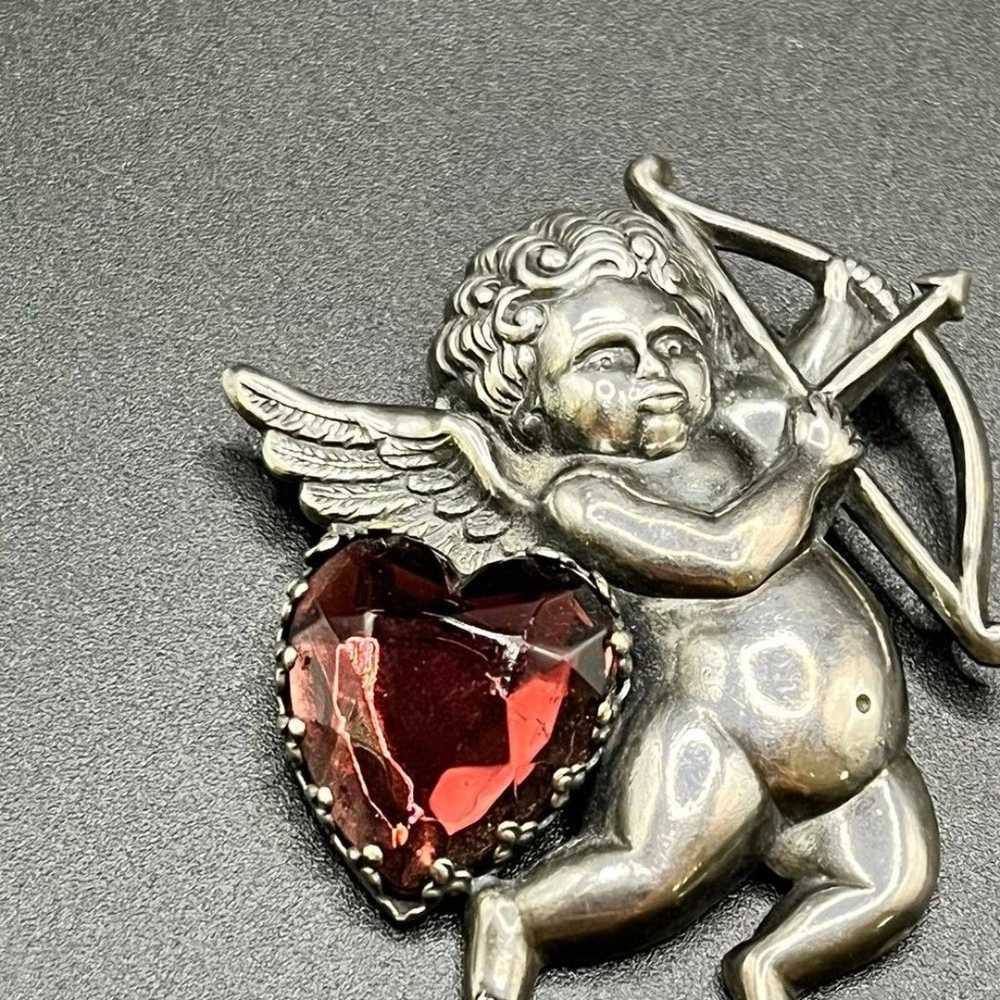 CUPID w/PINK Crystal HEART Charm Winged Cherub An… - image 3