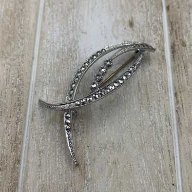 Vintage 835 Sterling Silver Marcasite Brooch