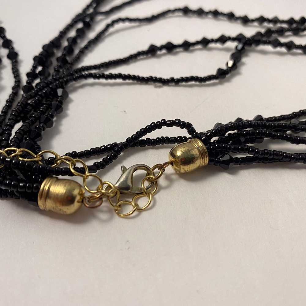 VINTAGE 8 STRAND JET BLACK BEAD NECKLACE DRAPE CH… - image 1