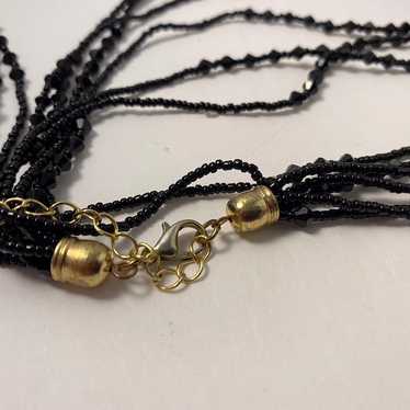 VINTAGE 8 STRAND JET BLACK BEAD NECKLACE DRAPE CH… - image 1