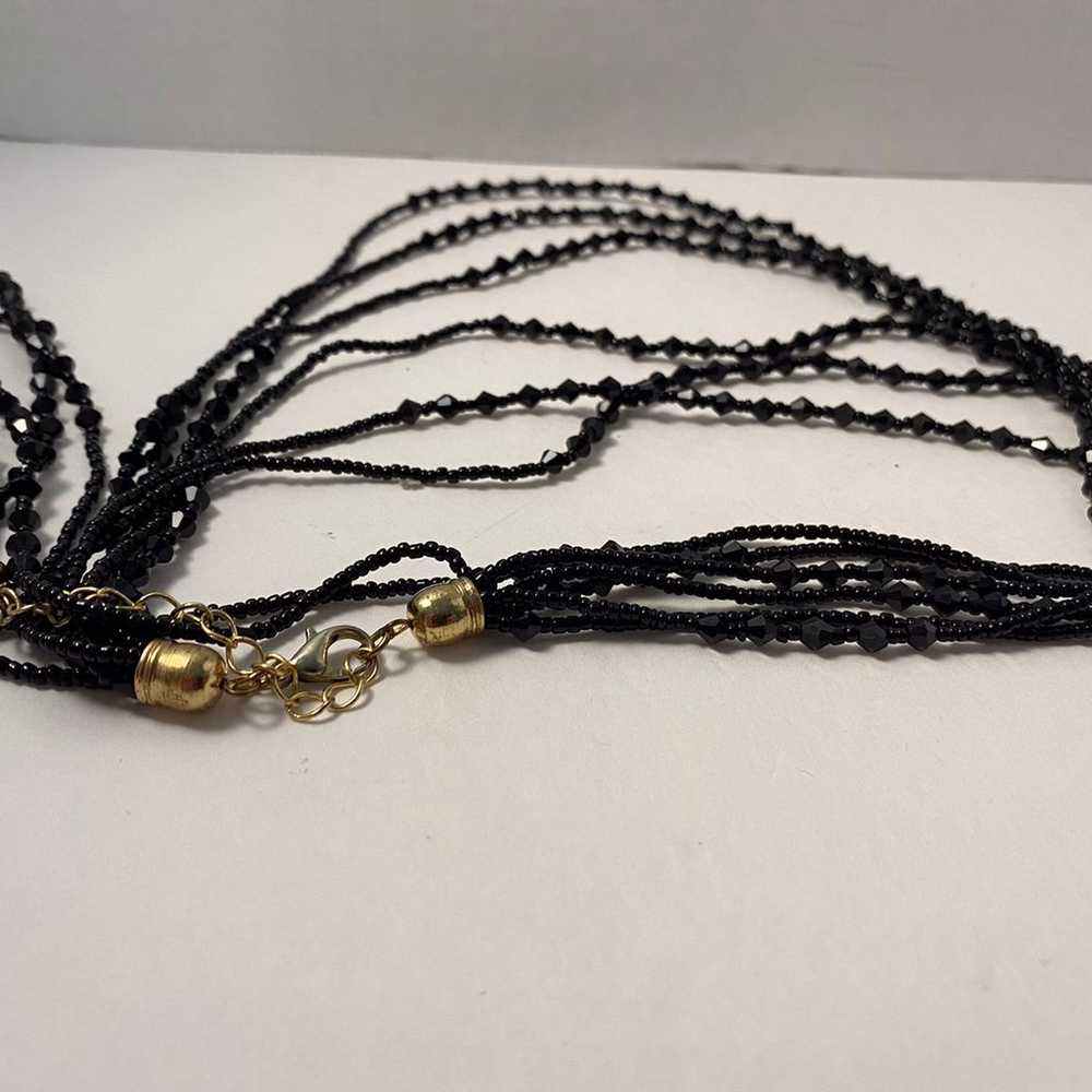 VINTAGE 8 STRAND JET BLACK BEAD NECKLACE DRAPE CH… - image 2