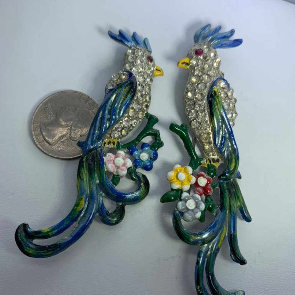 Antique Deco 2 Bird of Paradise Brooches - image 2