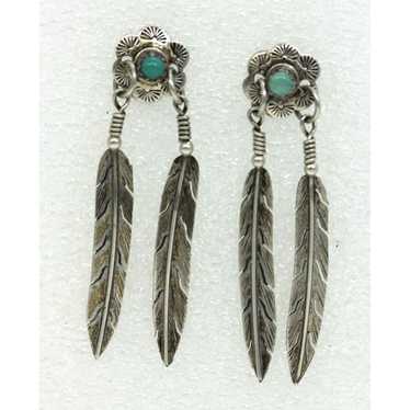 925 STERLING Native American turquoise feather VI… - image 1