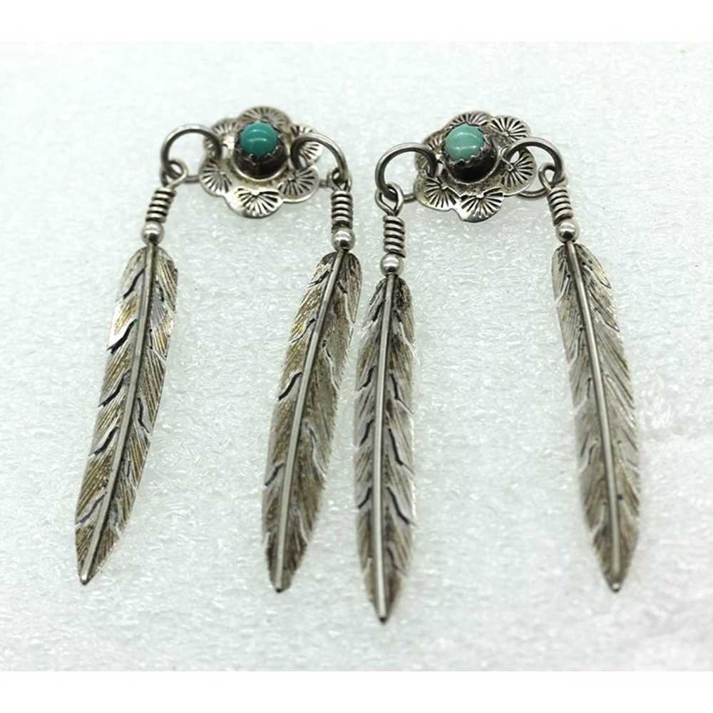 925 STERLING Native American turquoise feather VI… - image 2