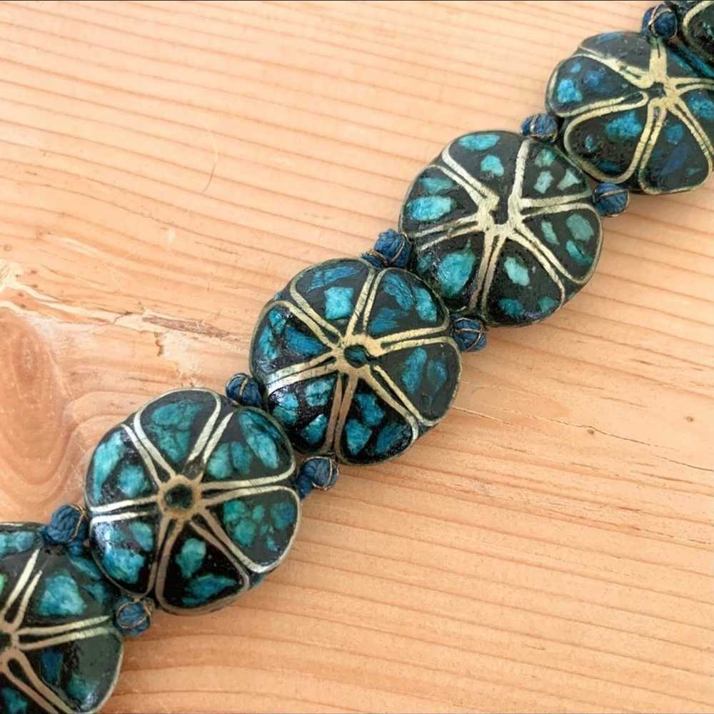 vintage Handmade Turquoise chip inlay mosaic bras… - image 5