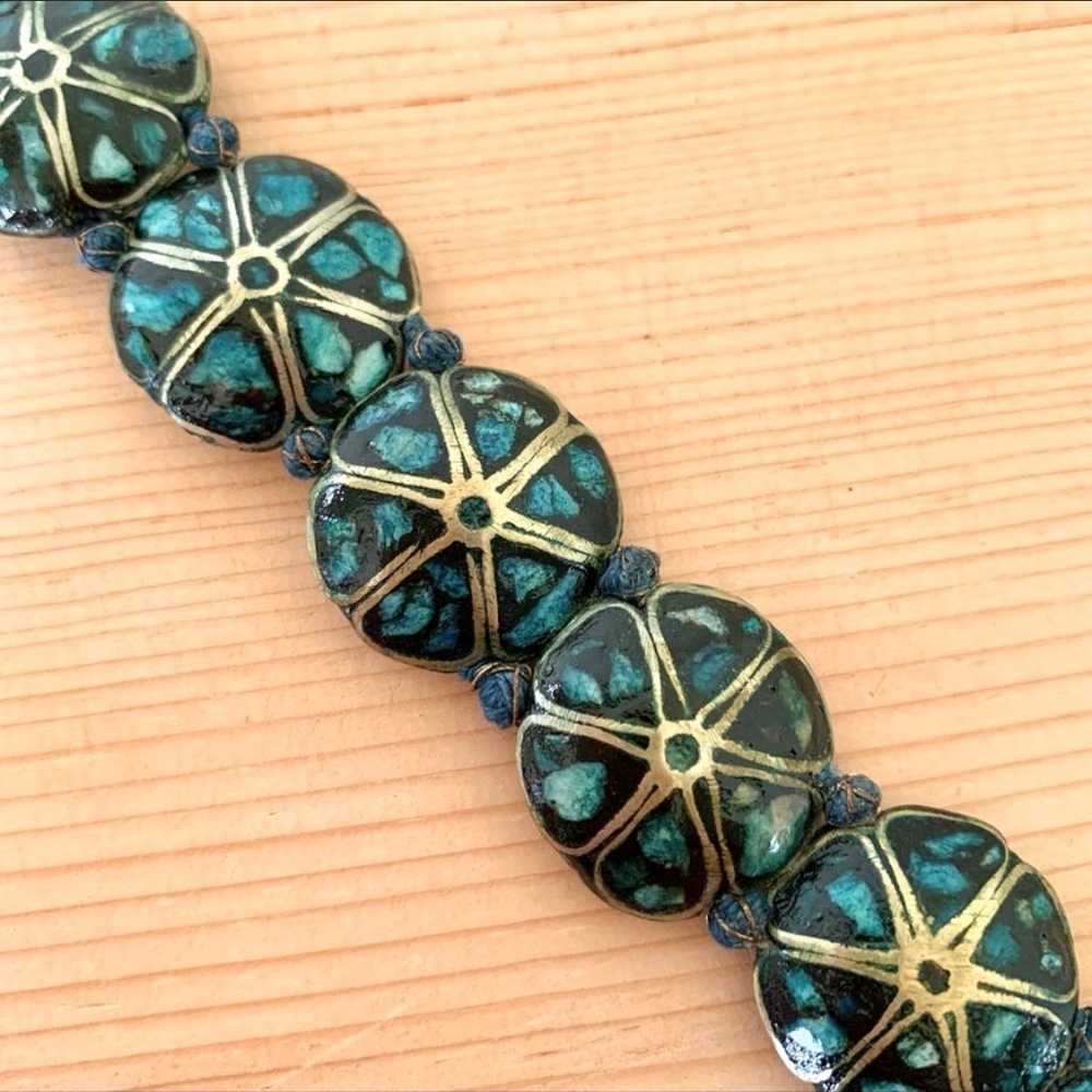 vintage Handmade Turquoise chip inlay mosaic bras… - image 8