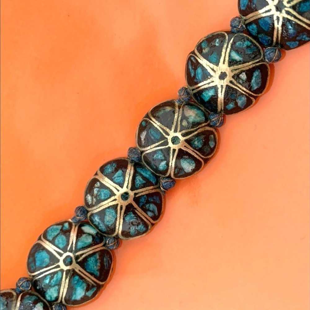 vintage Handmade Turquoise chip inlay mosaic bras… - image 9