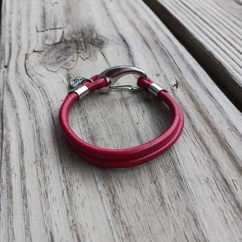 Rustic Cuff Red Leather Cheri Bracelet Vintage Re… - image 3