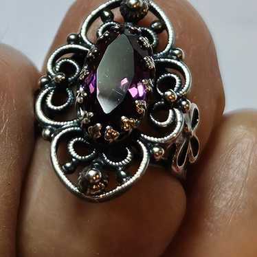 Sterling Silver Scroll Ring with Amethyst Size 6 - image 1