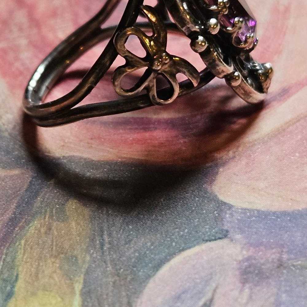 Sterling Silver Scroll Ring with Amethyst Size 6 - image 3