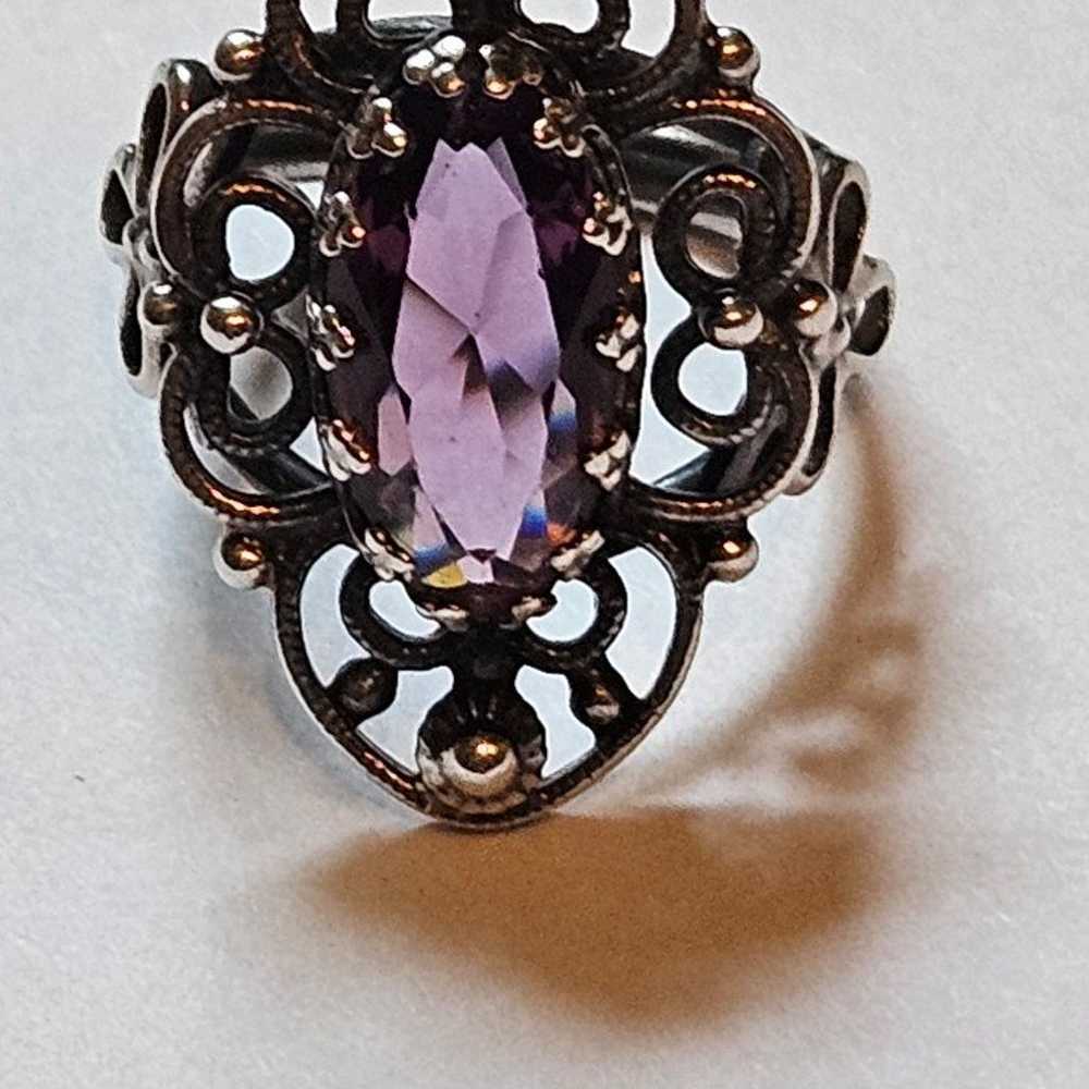 Sterling Silver Scroll Ring with Amethyst Size 6 - image 6