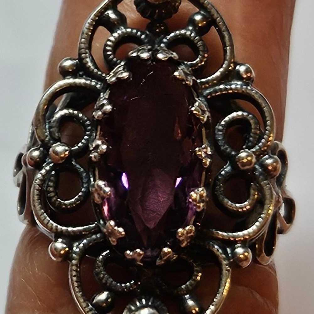 Sterling Silver Scroll Ring with Amethyst Size 6 - image 7