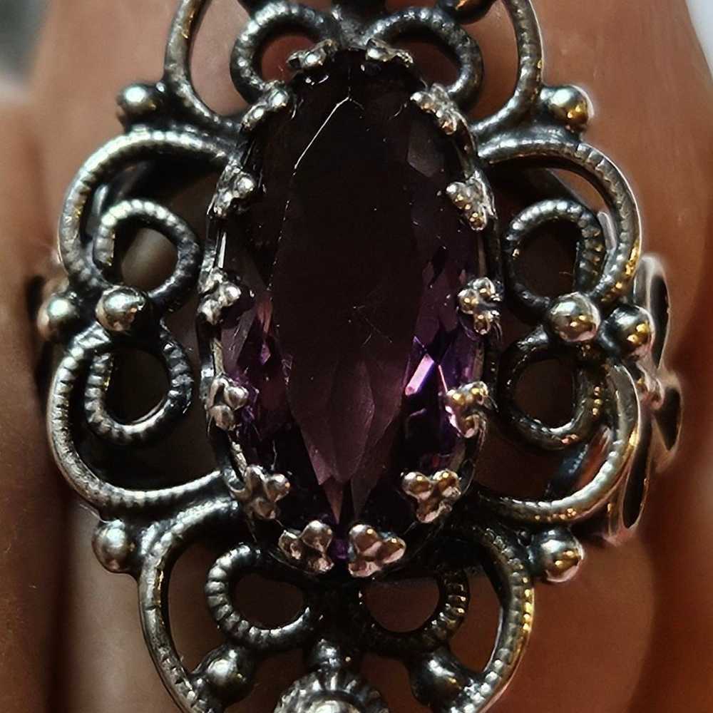 Sterling Silver Scroll Ring with Amethyst Size 6 - image 9