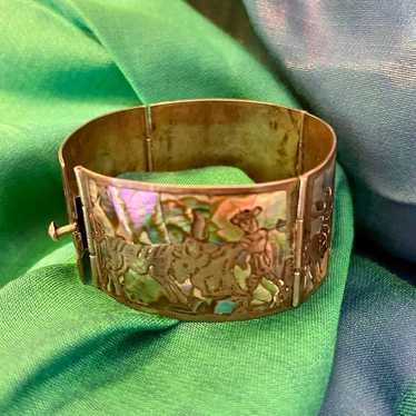 Antique Mexican abalone cuff sterling bracelet