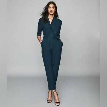 Reiss Dory Blue High Neck Open Back good Jumpsuit 2 New Sleeveless Wide Leg Trousers