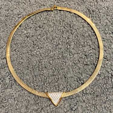 Vintage Gold Rhinestone Triangle Necklace Taiwan