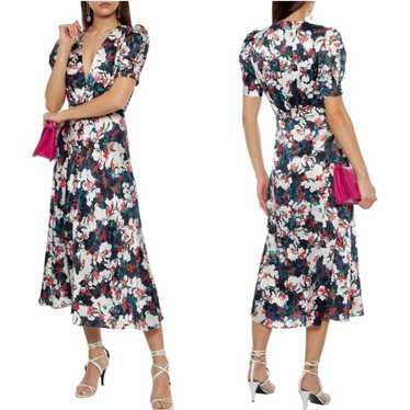 Saloni Lea Silk Floral Midi Dress in Floella