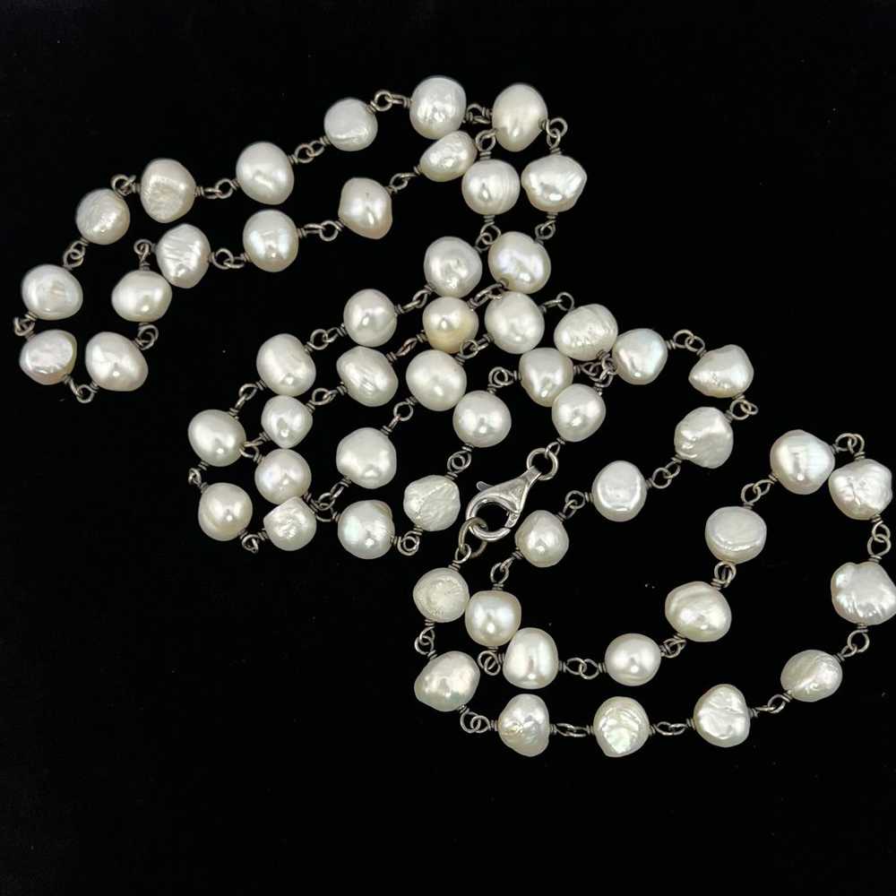 Genuine Pearl and Sterling Silver Vintage Necklac… - image 2