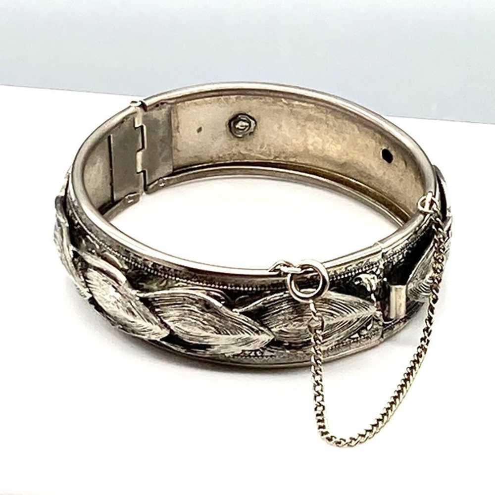 Vintage Engraved Hinged Bangle Bracelet, Chased S… - image 3