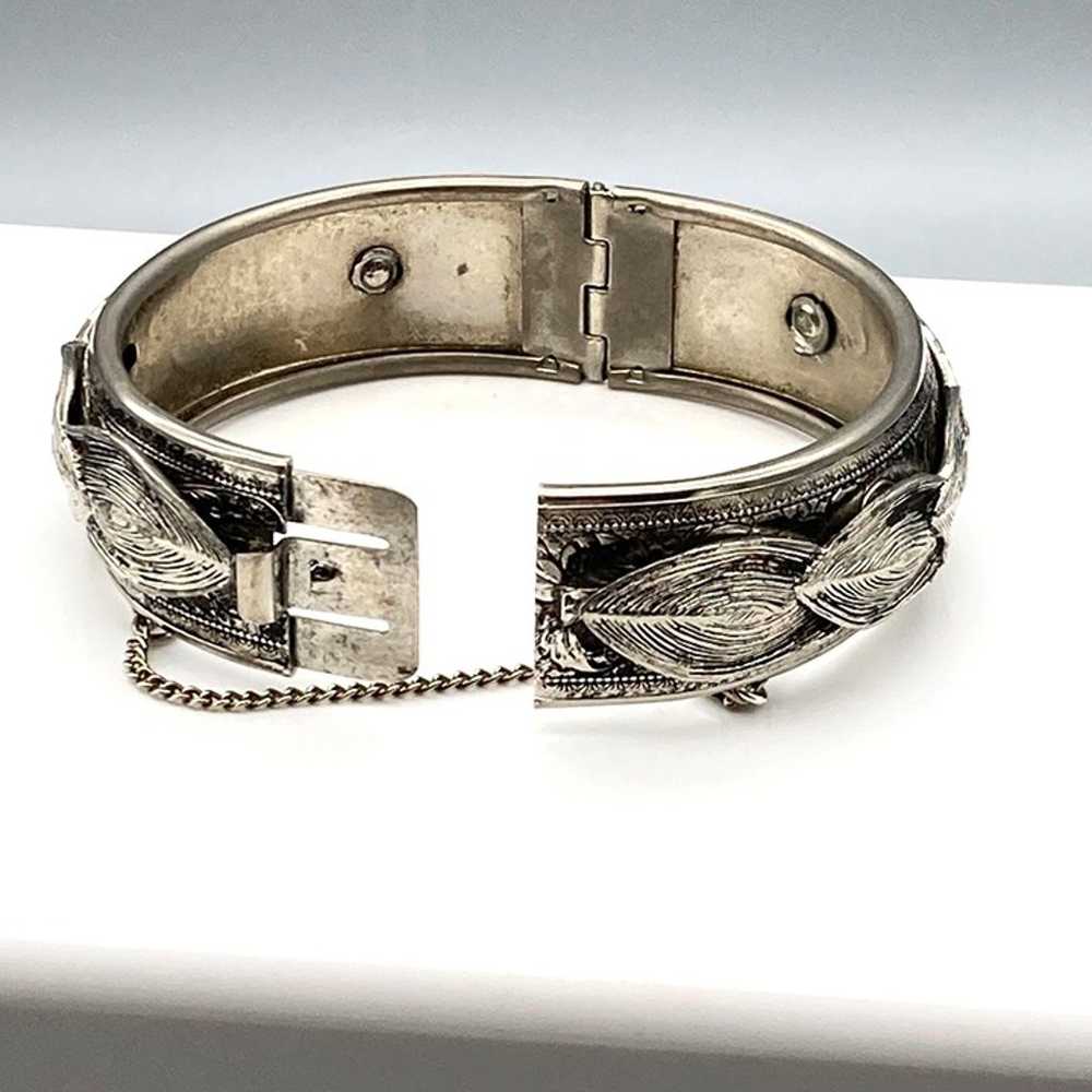 Vintage Engraved Hinged Bangle Bracelet, Chased S… - image 5