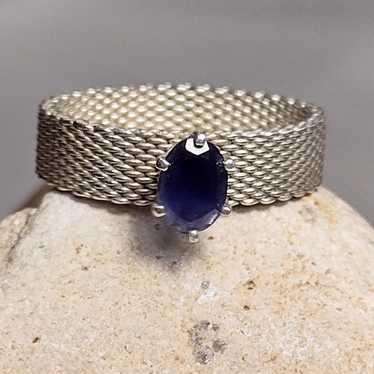 Vintage Mesh Ring Sterling Silver Amethyst Stone … - image 1