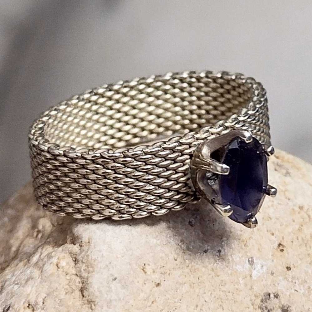 Vintage Mesh Ring Sterling Silver Amethyst Stone … - image 2