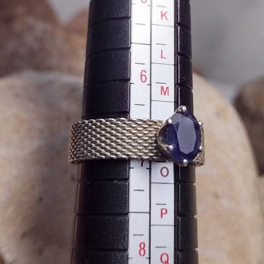 Vintage Mesh Ring Sterling Silver Amethyst Stone … - image 3