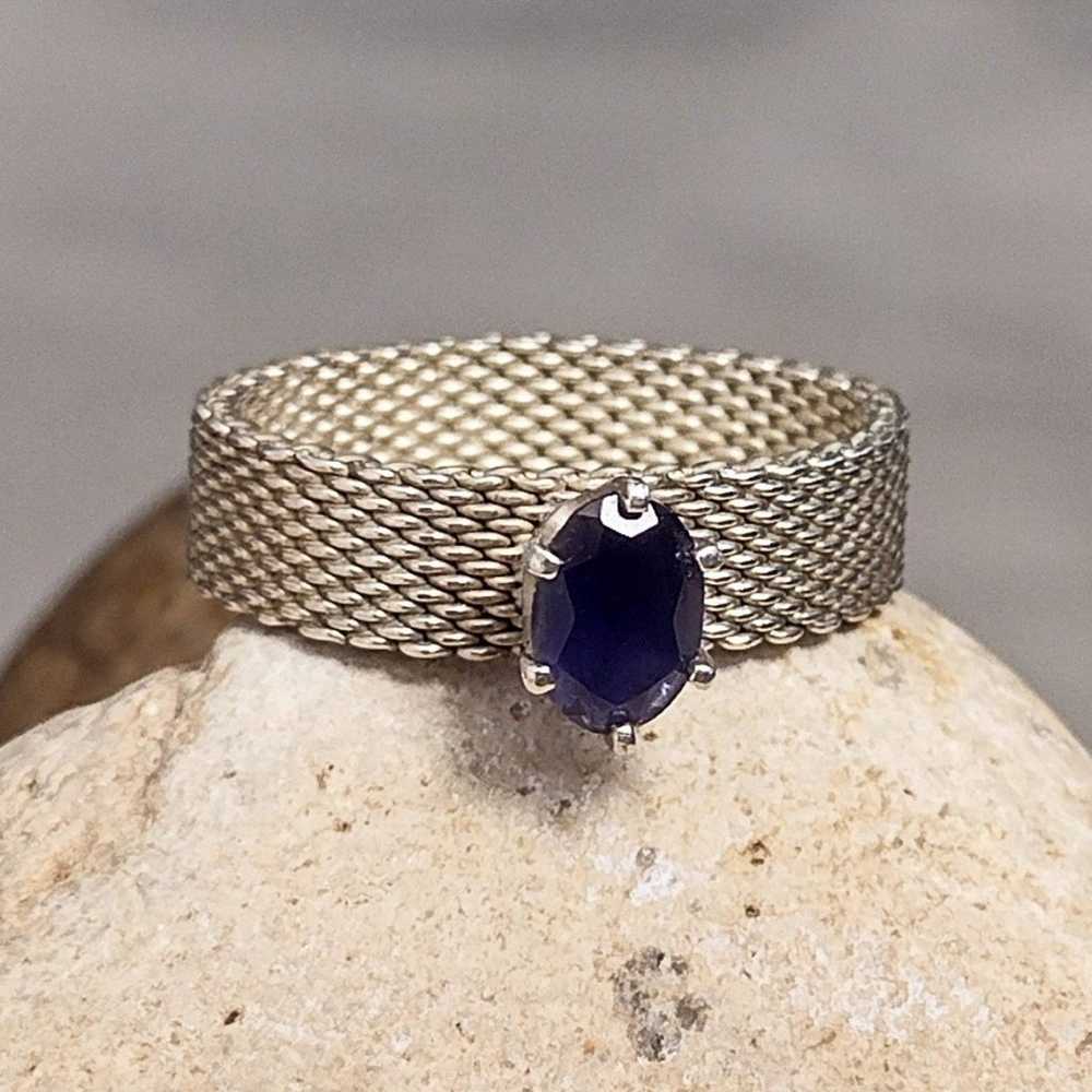 Vintage Mesh Ring Sterling Silver Amethyst Stone … - image 6